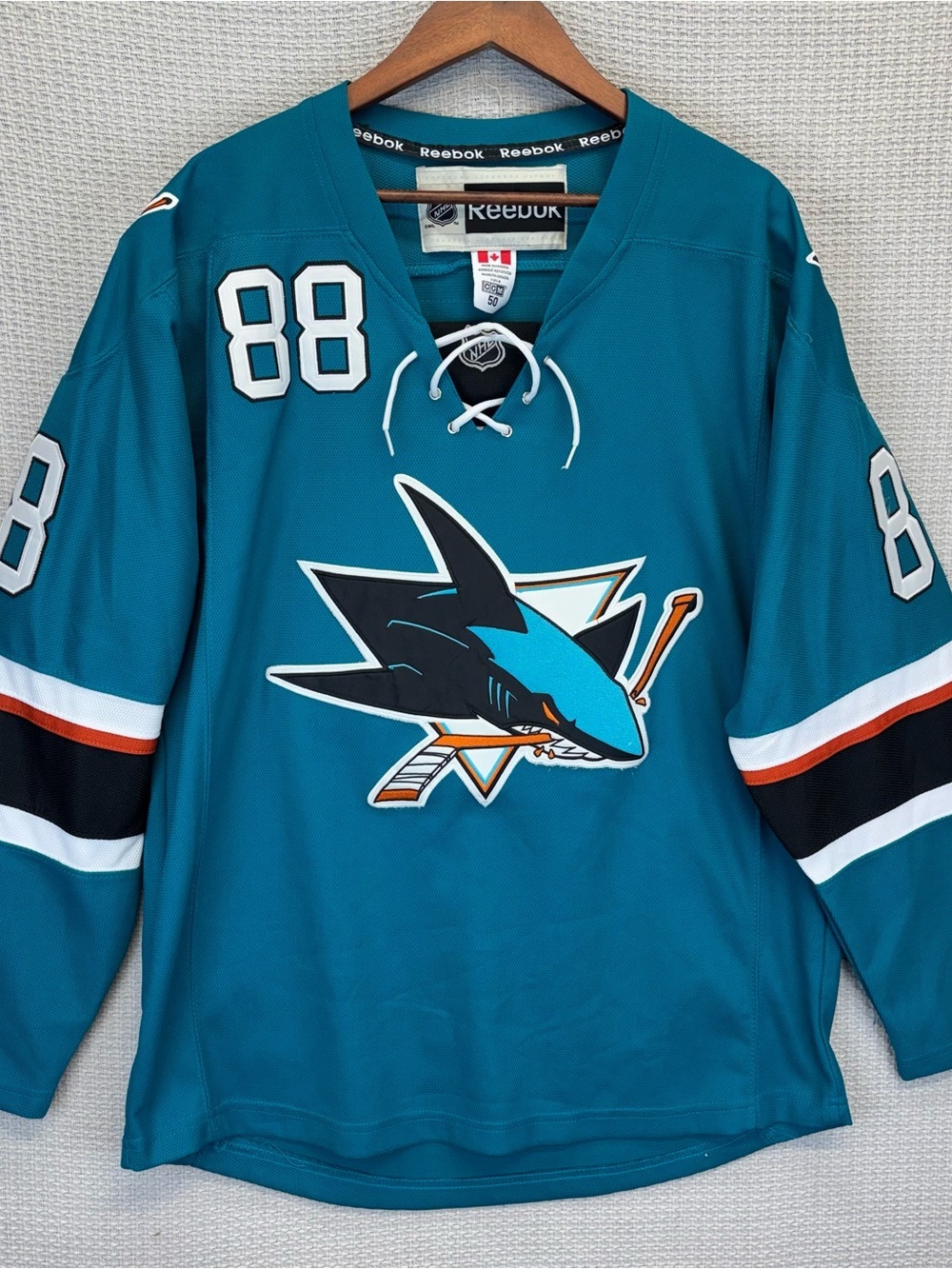 San Jose Sharks Brent Burns #88 Reebok CCM Authentic Jersey Sz 50 Blue/White Vtg